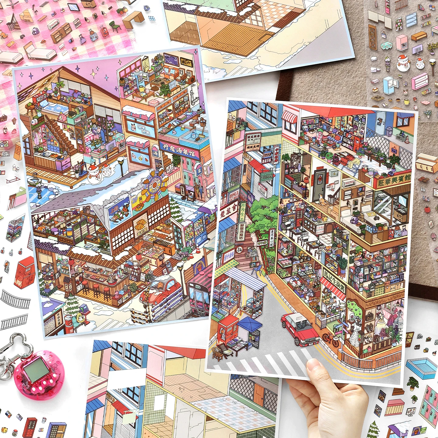 

4pcs 2.5D Landscaping Stickers DIY Handmade Collage Decoration Stickers Scrap Book Account Diary Album Decoration