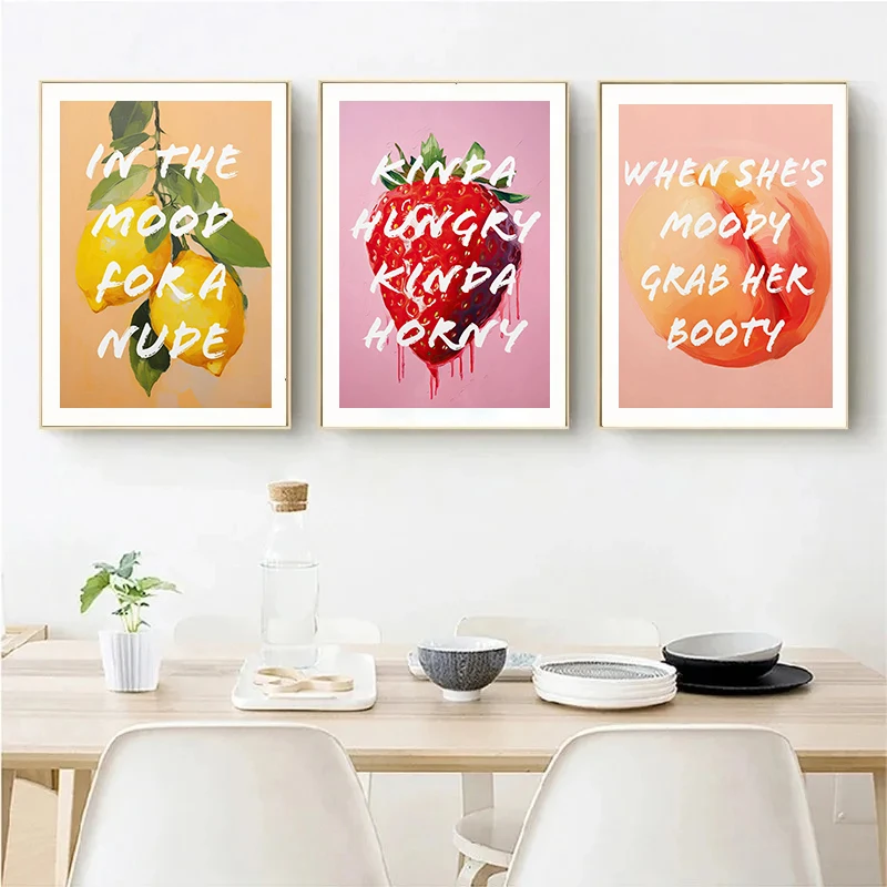 Modern Fashion Funny Fruit Quote Feminine Kitchen Peach Poster and Prints Canvas Printing Wall Art Picture for Living Room Decor