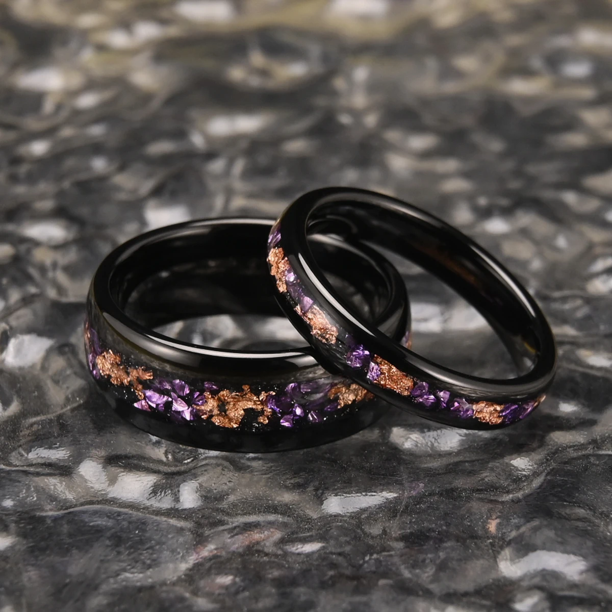 8mm/4mm Amethyst Tungsten rose Golden Leaf Ring, Wedding Rings for Men and Women, Comfortable for Everyday Wedding Gift