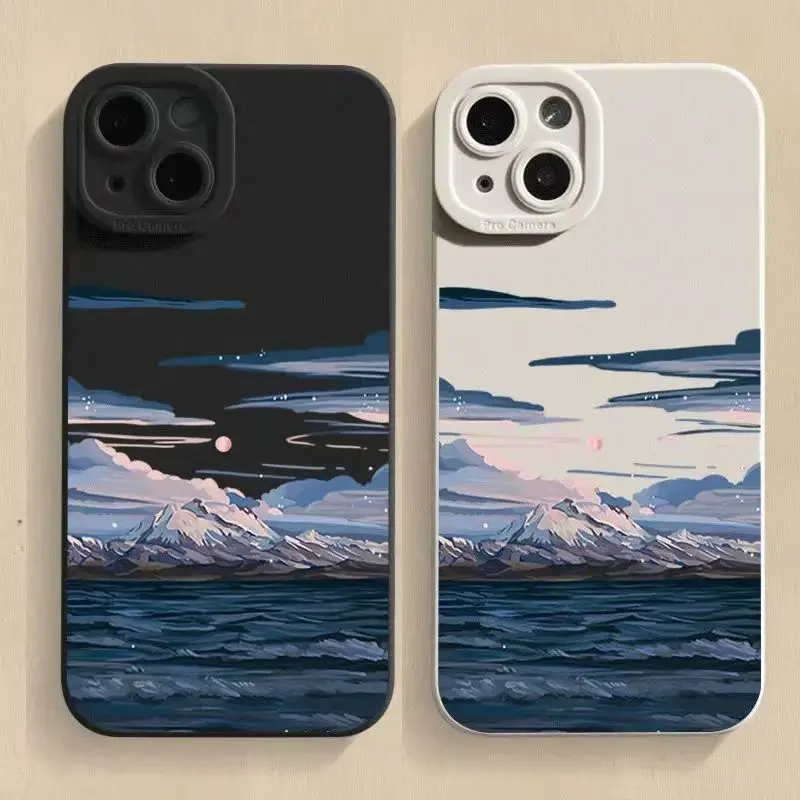 For iPhone 14 15 Plus Case For iPhone 13 14 15 Pro Max 12 13 XR XS X 7 8 Plus Sunset Scenery Silicone ShockProof Soft Cover