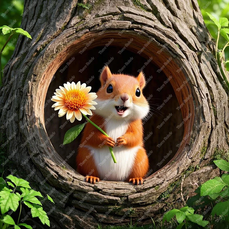 Three Ratels QHD51 Funny Tree Hole Squirrel Cartoon Animal Wall stickers for home decoration