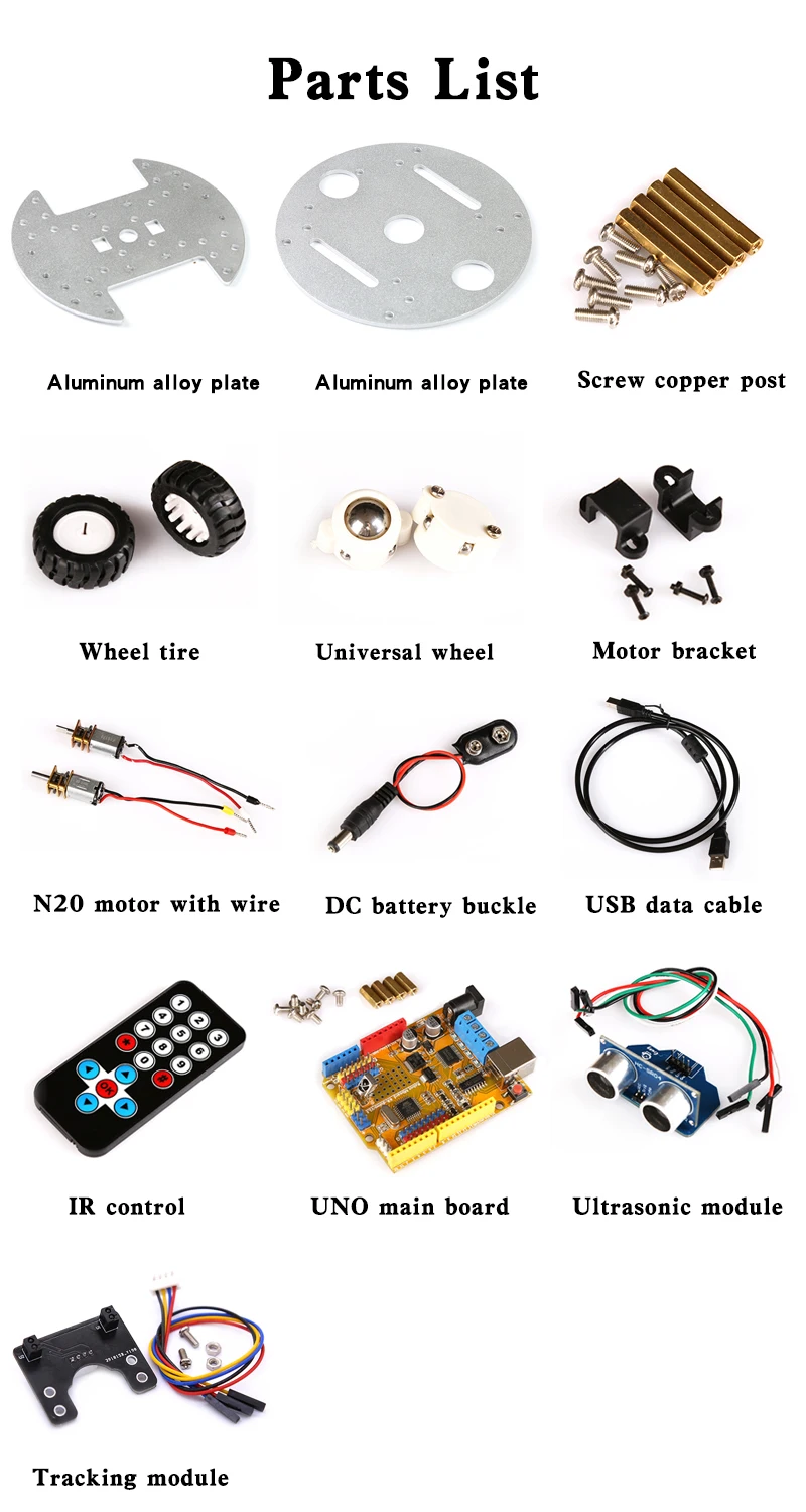 2WD Smart Car DIY kit for Arduino UNO R3 N20 motor Metal aluminum chassis IR control Ultrasonic obstacle avoidanc Tracking robot