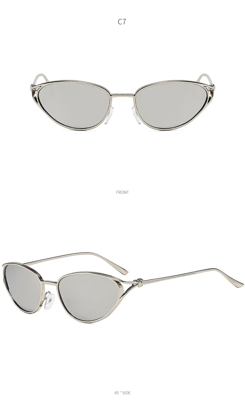 SHAUNA Modische Metall-Sonnenbrille für Damen, Katzenaugen-Design, beliebt, hellgraue Gläser, UV400 – Detail 12