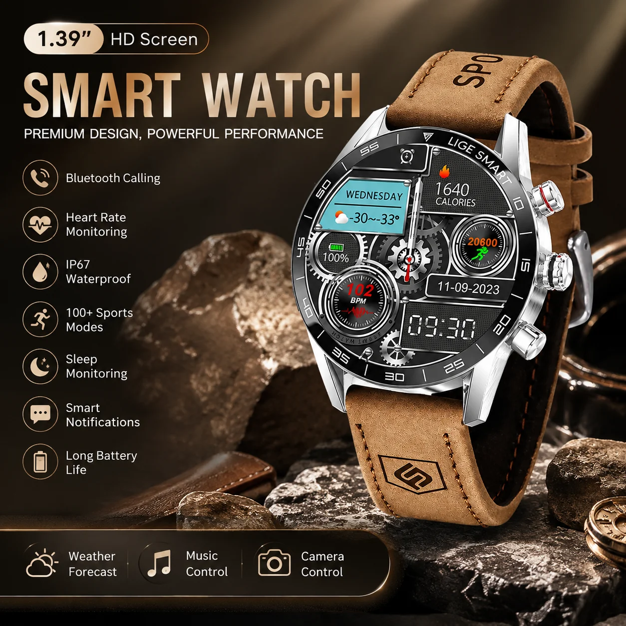 LIGE 2026 Business Smartwatch für Herren Bluetooth-Anruf Gesundheitsmonitor IP67 Wasserdicht Fitness-Tracker Smart-Armband Uhr Smartwatch