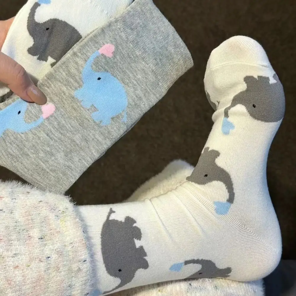 Cotton Cute Elephant Mid Tube Socks Letter Lolita Style Cartoon Animals Short Socks Ins Style Japanese Style