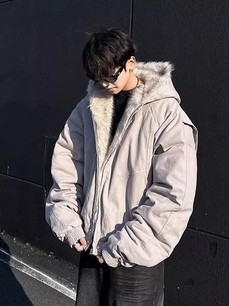 

Thiened Canvas Jaet with Fur Collar for Men And Women Couples Sle Winter Warm Cotton Coat Youth Faion Loose Fit