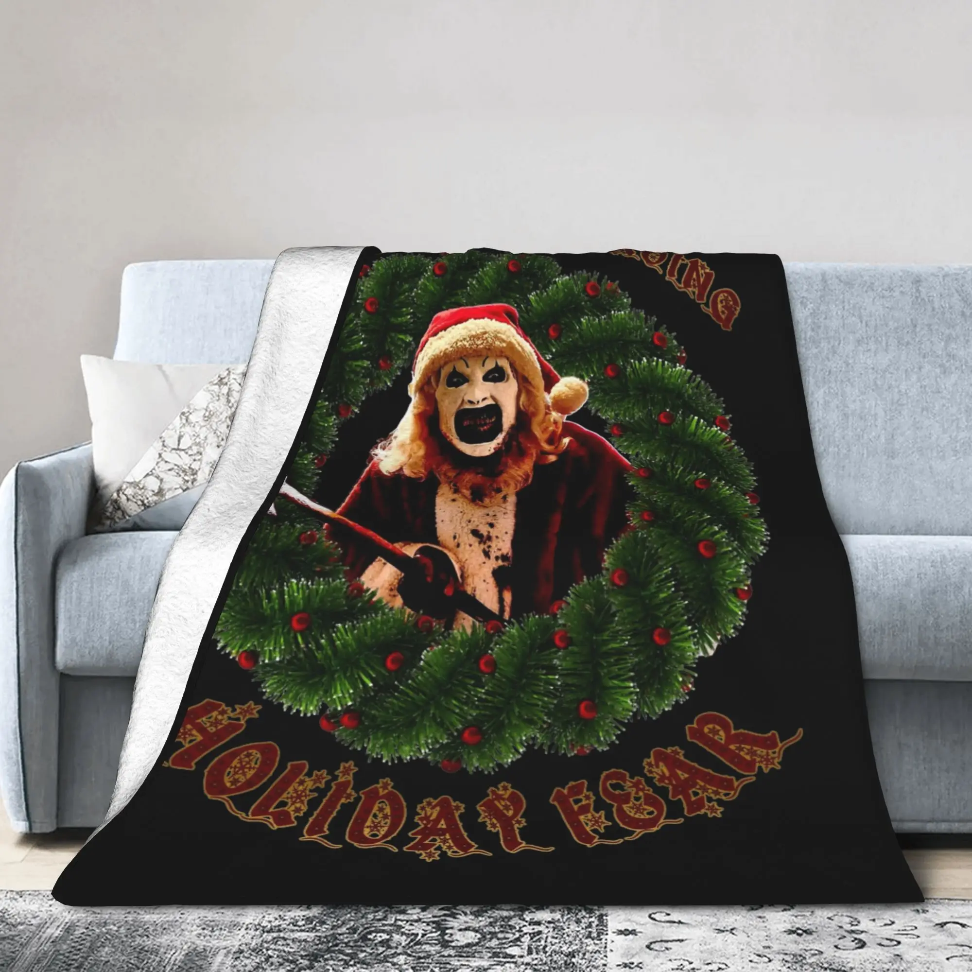 Terrifier Art the Clown Christmas Blanket Fleece Decoration  Breathable Soft Throw Blankets for Sofa Couch Bedspread
