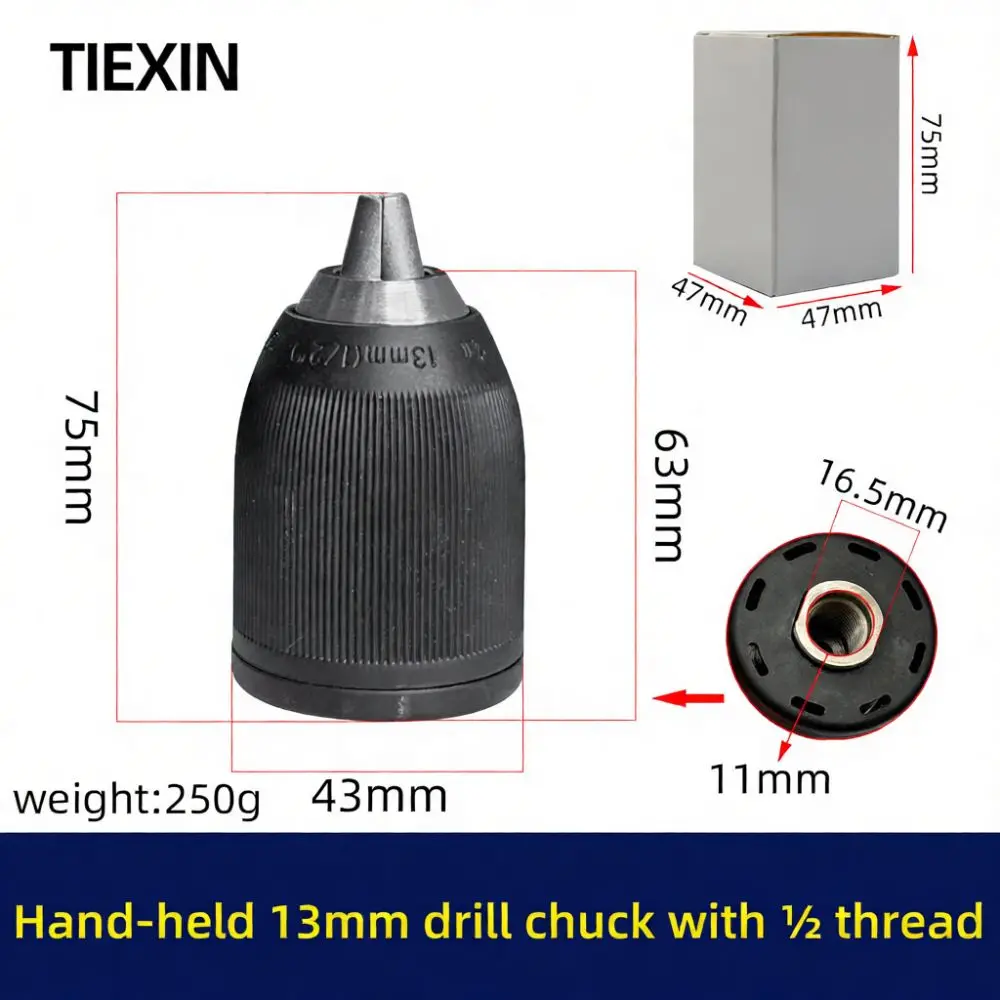 13mm Quick Change Drill Chuck For Battery Drill 1 2 Thread Interface Metal Durable Clamping Repair Accessory Tool Part