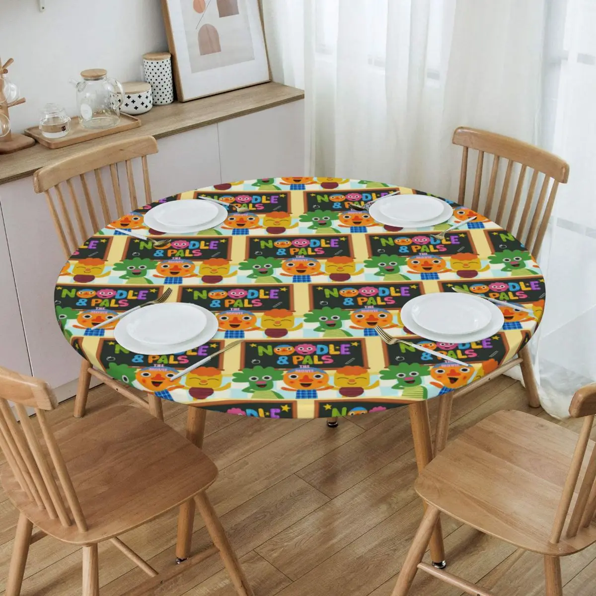 Noodle And Pals Micro Super Simple Cool Waterproof Round Tablecloth Oilproof Table Cloth for Kitchen Events Dining Table Cover