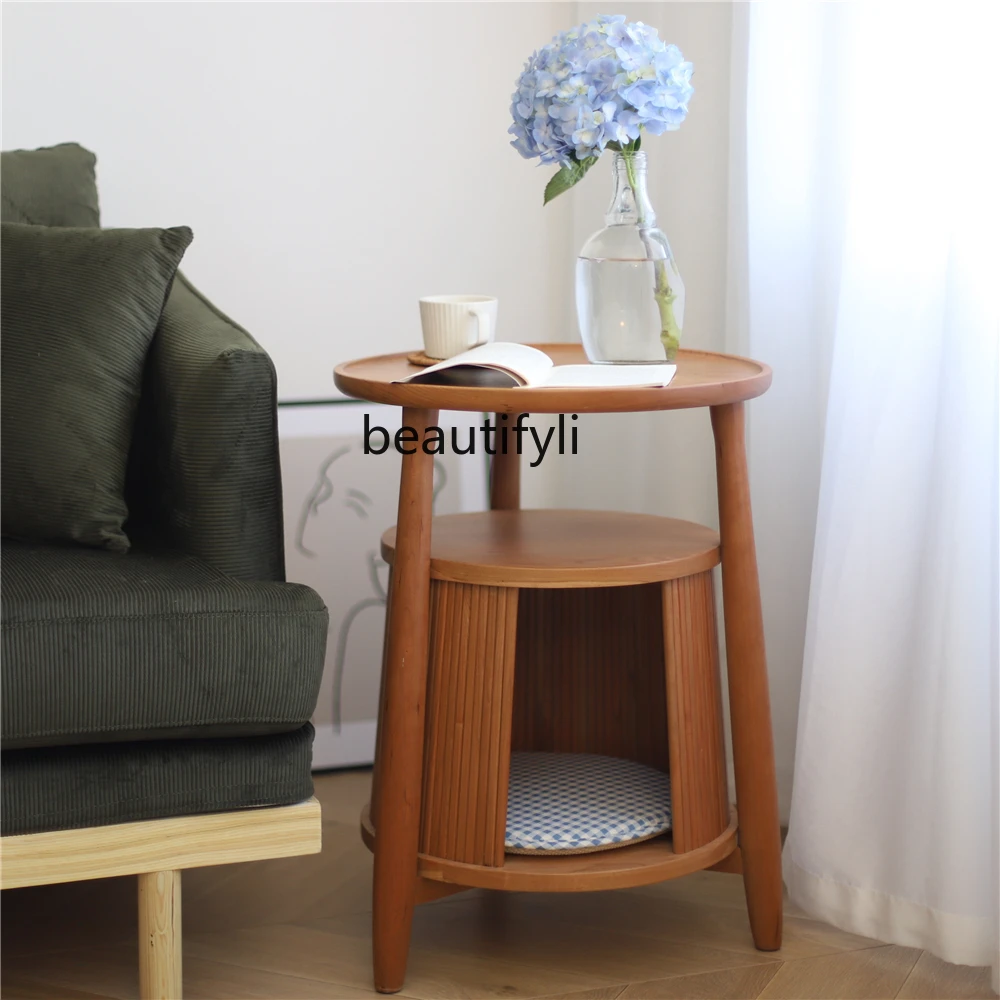 

zqCherrywood Side Table Solid Wood Small Coffee Table Sofa Side Table Side Table Corner Table Japanese Cat House Shared