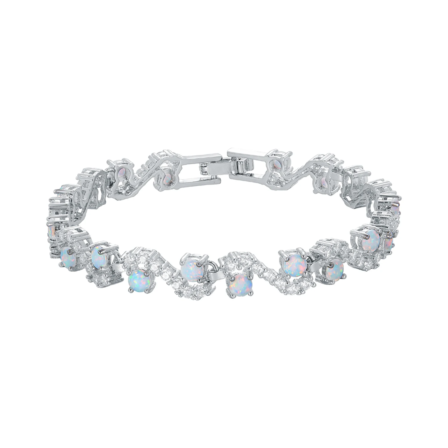 Sparkling Round Fire Opal & Cubic Zircon Accents Tennis Bracelets Stackable Jewelry for Women,Luxury Anniversary Birthday Gifts