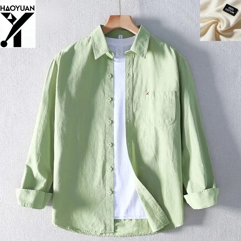 

Men's 100% Pure Cotton Work Shirt Japanese and Korean Long Sleeved Collar Spring Casual Twill Fabric Men's Casual Shirt