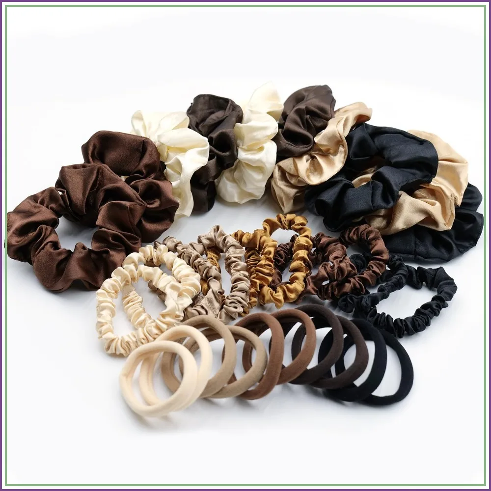 

30 Pcs Satin Scrunchies Set for Women Girls, Neutral Color Elastic Hair Ties for Thick Thin Hair Ponytail Daily Use