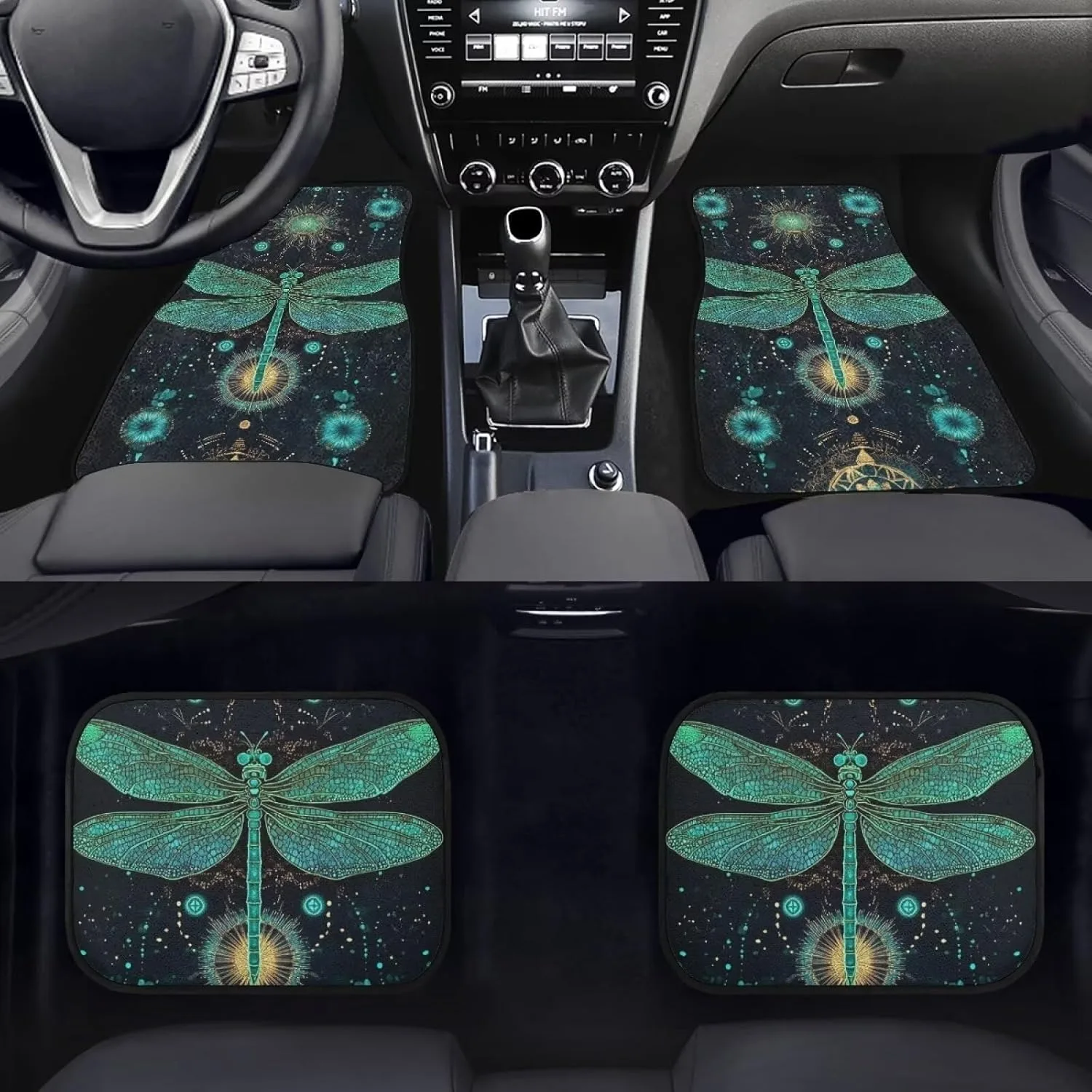 Dragonfly Print 4pcs Car Floor Mats For Women, Anti-Slip Auto Floor Mats Carpets, Heavy Duty Car Floor Pads With Rubber Backing,