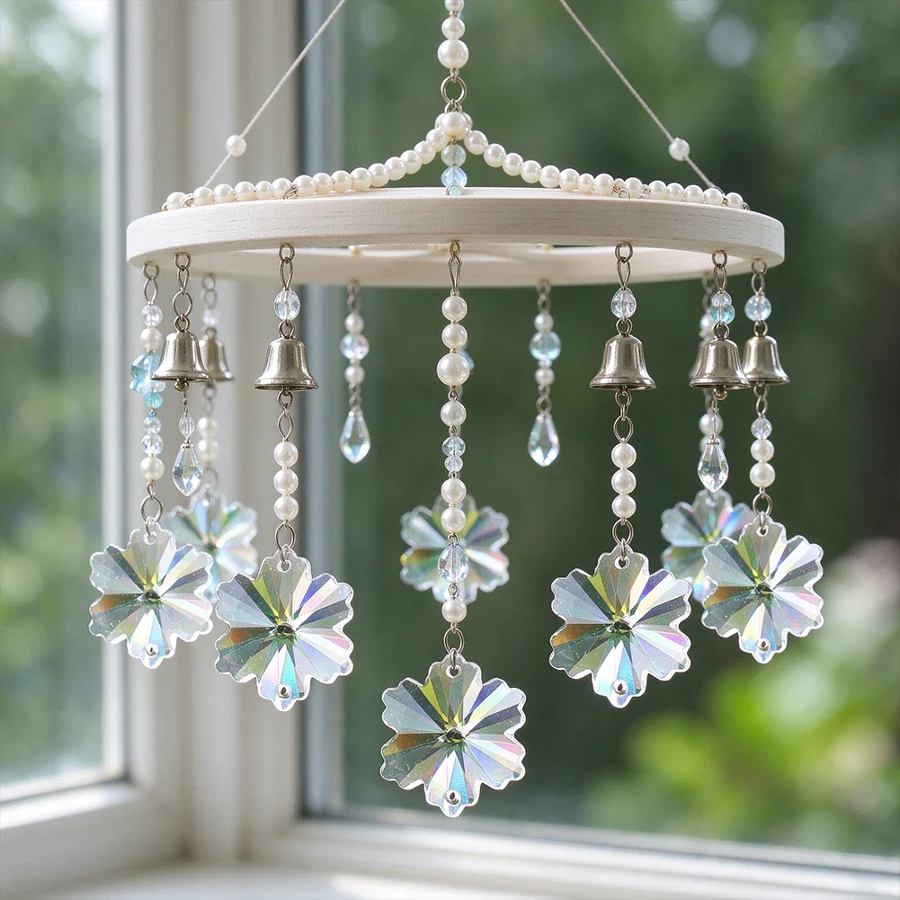 3PCS Clear Snowflake Suncatcher Crystal Prisms Vibrant Rainbow Display Hanging DIY Wind Chimes Chandelier Christmas Decor 2 Hole