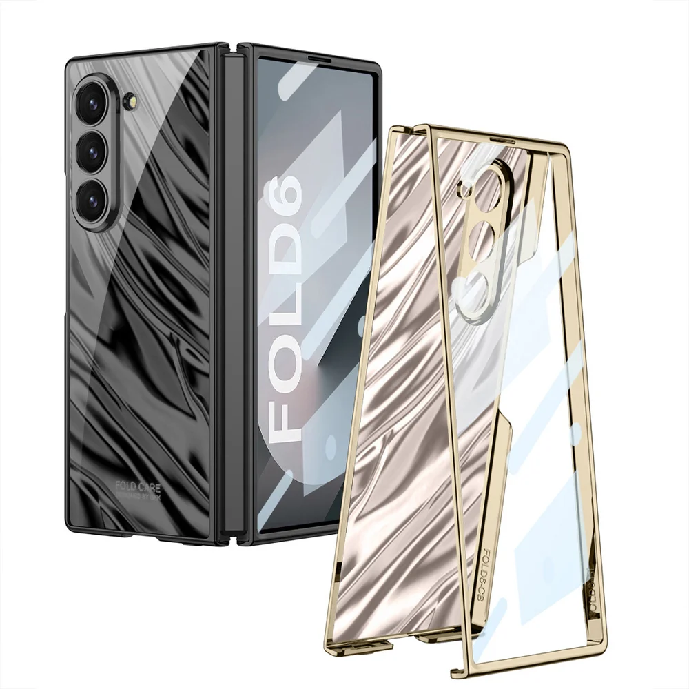 For Samsung Galaxy Z Fold 6 Case Electroplating Wave Pattern Protective Cases For Galaxy Z Fold6 Bulit in Screen Protector Cover