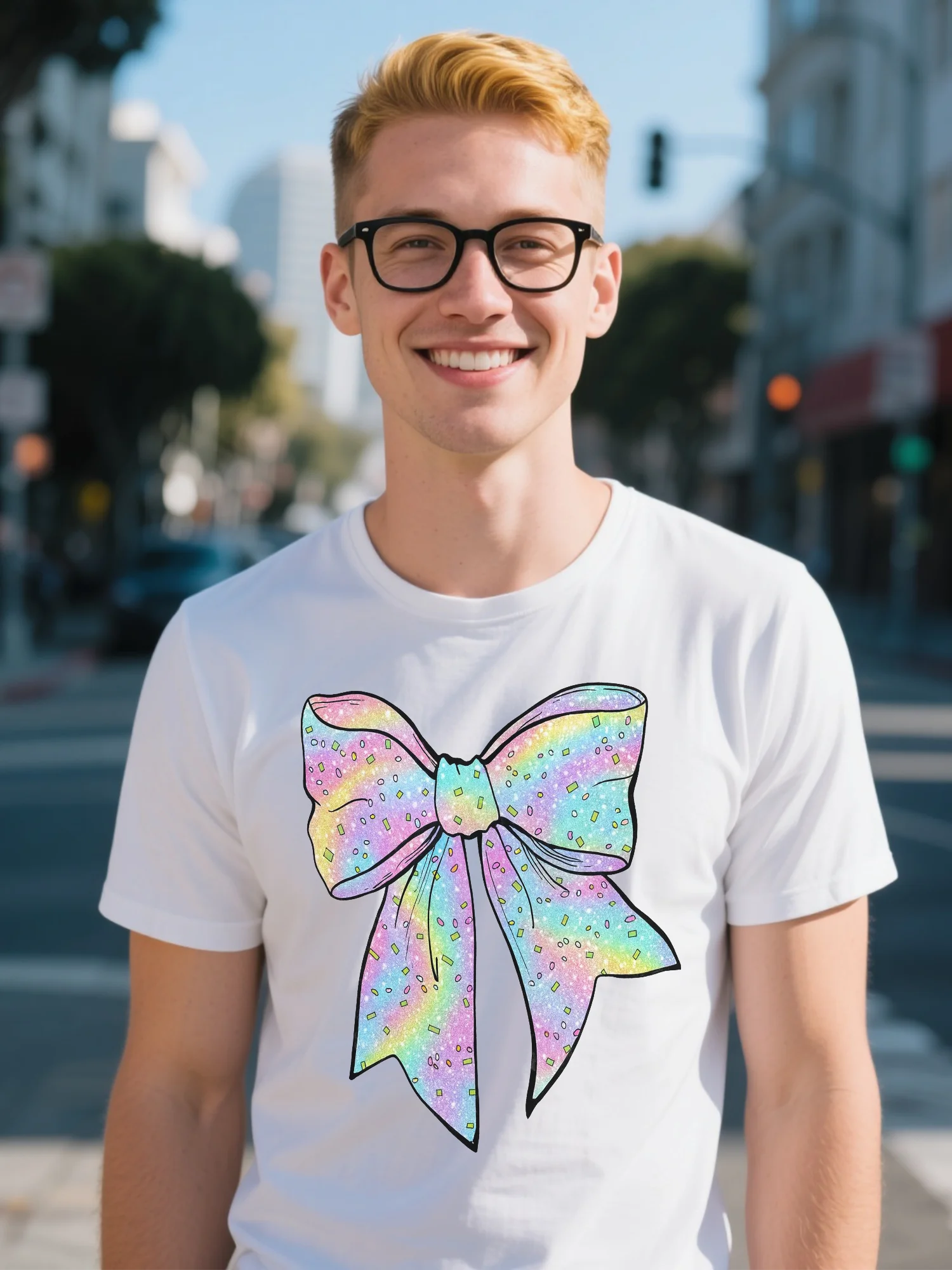 

High Street Men's Holiday Tee - White Snowflake Print with Lightweight Fabric, Retro Modern Christmas