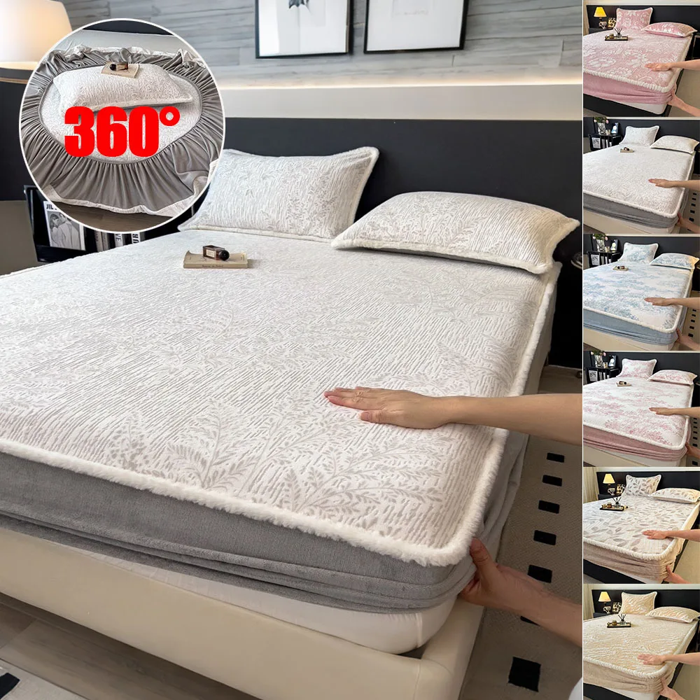 New Coral Fleece Bedsheet Bedspread,Protective Cover Winter Plush ,Warm and Skin Friendly360 ° Fully Wrapped Bedsheet 겨울 침대 시트
