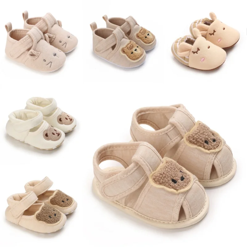 Spring and Autumn Apricot Cute Bear Pattern Cloth Shoes 0-12 Months Baby Crawling and Walking Shoes