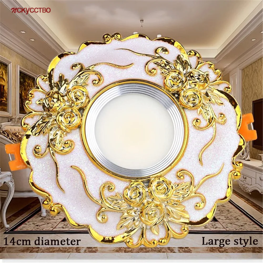 European Large Size Resin Grey Gold Flower Led Downlight 14Cm Diameter Living Room Hallway Corridor Aisle Ceilings Recessed Lamp