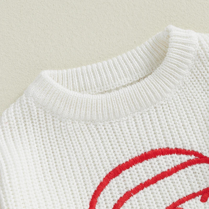 

Toddler Kids Baby Girls Christmas Sweaters Crewneck Santa Head Embroidery Warm Pullover Knitwear Jumpers Tops