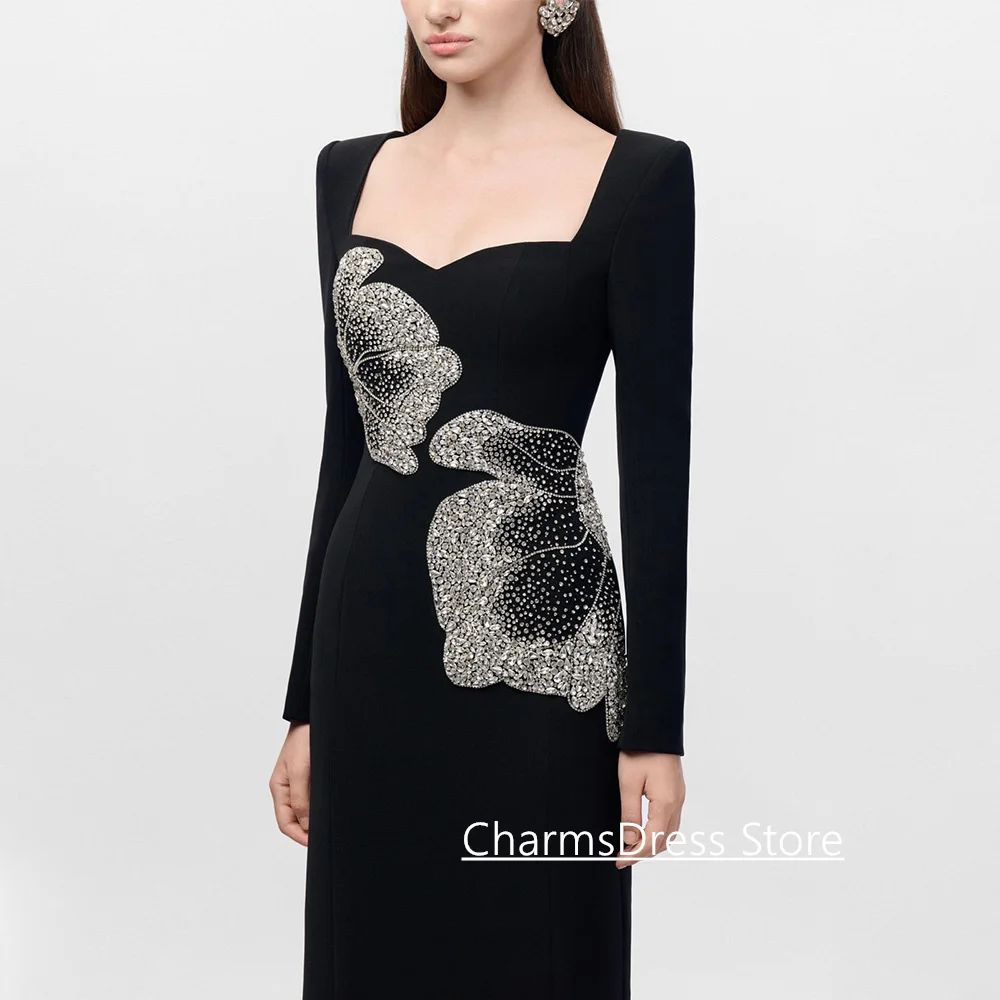 Robe de soirée personnalisée, manches longues, chérie, perles, cristaux, droite, arabie saoudite, robe de bal, robes de soirée dansantes