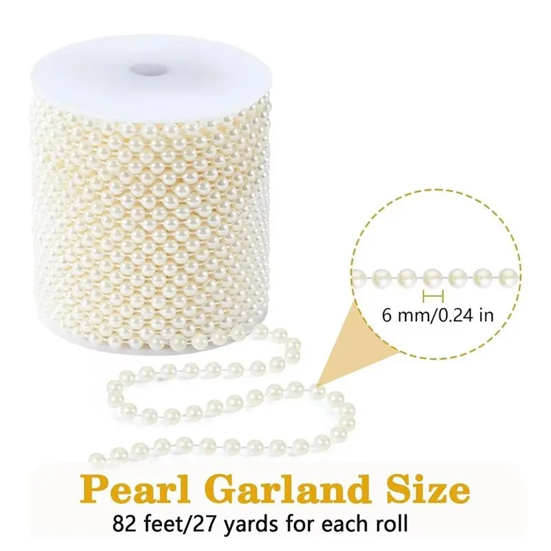 6mm Faux Pearl Garland 82 Feet Pearl String Roll For Christmas Tree Wedding Party Centerpieces Flowers DIY Crafts 5
