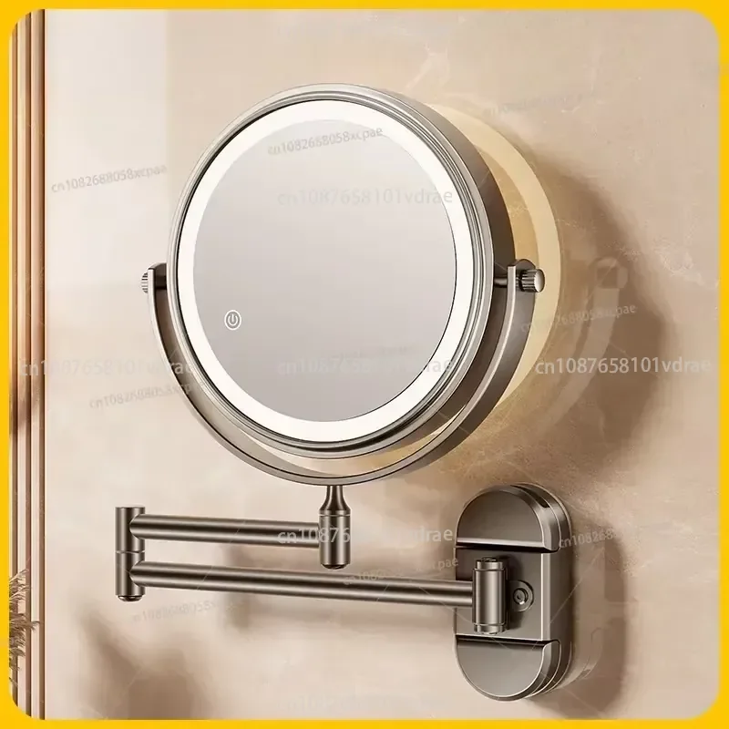 Suction Cup Bathroom Retractable Wall-mounted Cosmetic Mirror with Lamp Mirror Toilet Non-punching Folding Hotel Magnifying