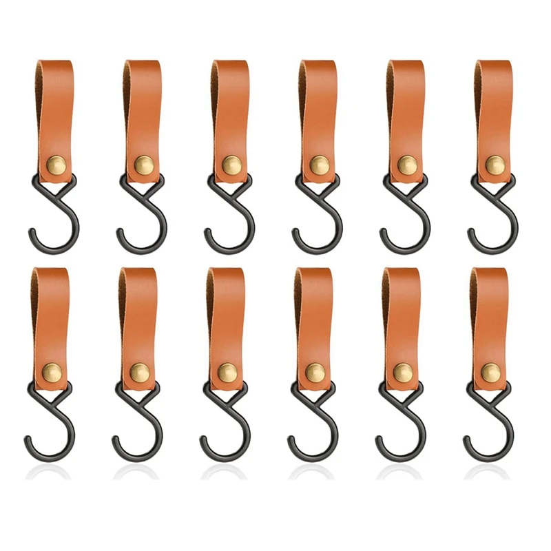 Leather Hooks Camping Hooks,Clothes Hooks For Clothes Rail For Kitchen, Bathroom 12Piece