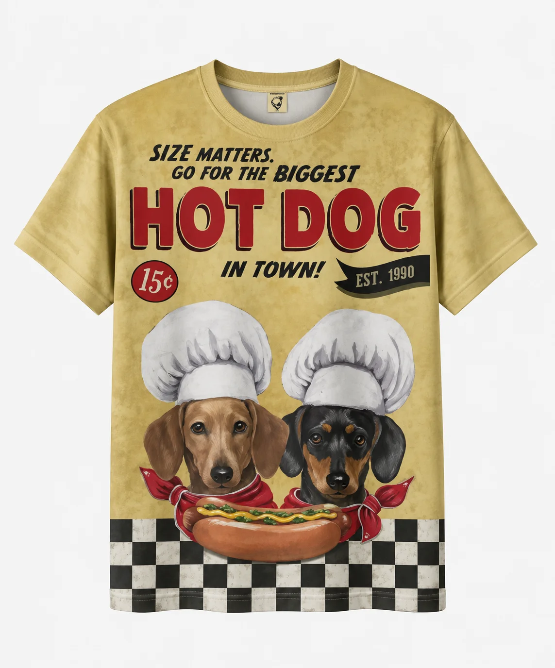 Funny Cartoon Hot Dog Sausage Dog Pattern T-shirt Men and Women 3D Printed Casual Vacation Top Matching Family Women's T-shirt