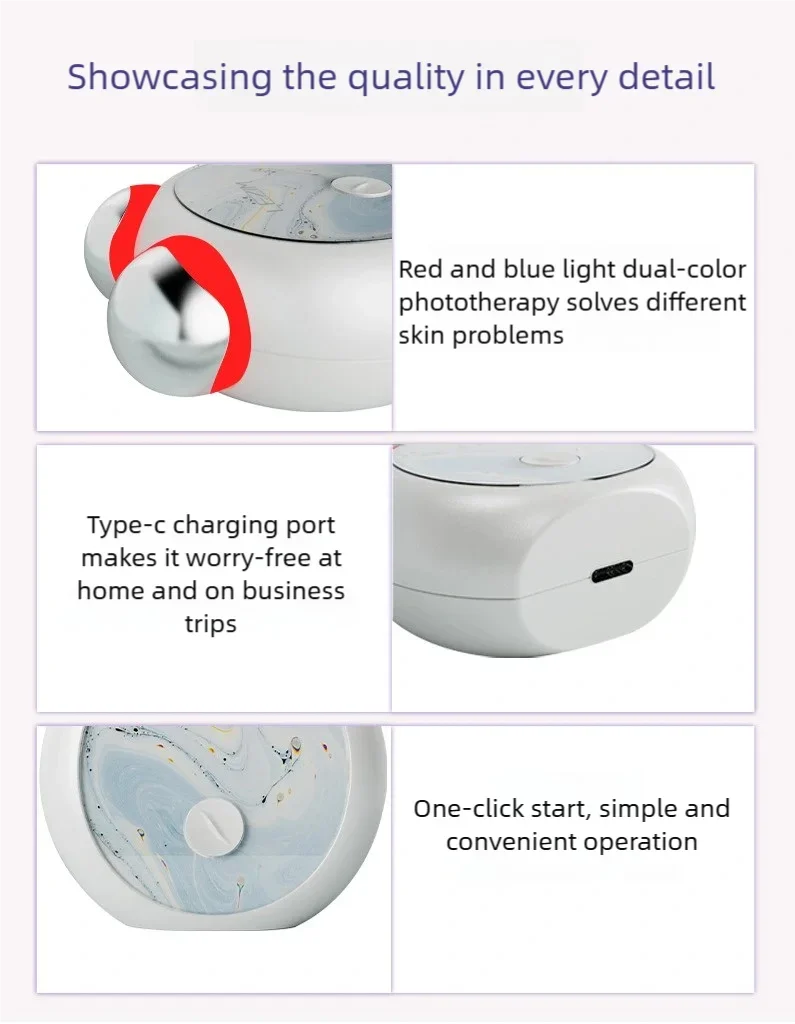 ミニEMSマイクロカレント美顔器 フェイスネックマッサージャー 赤青ライト ダブルローラー ライトライン 肌ケア吸収促進