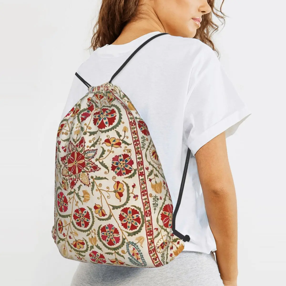

Nurata Suzani Bokhara Uzbekistan Embroidery Backpacks Multi-function Drawstring Bundle Pocket Sports Bag Book Bags for Travel