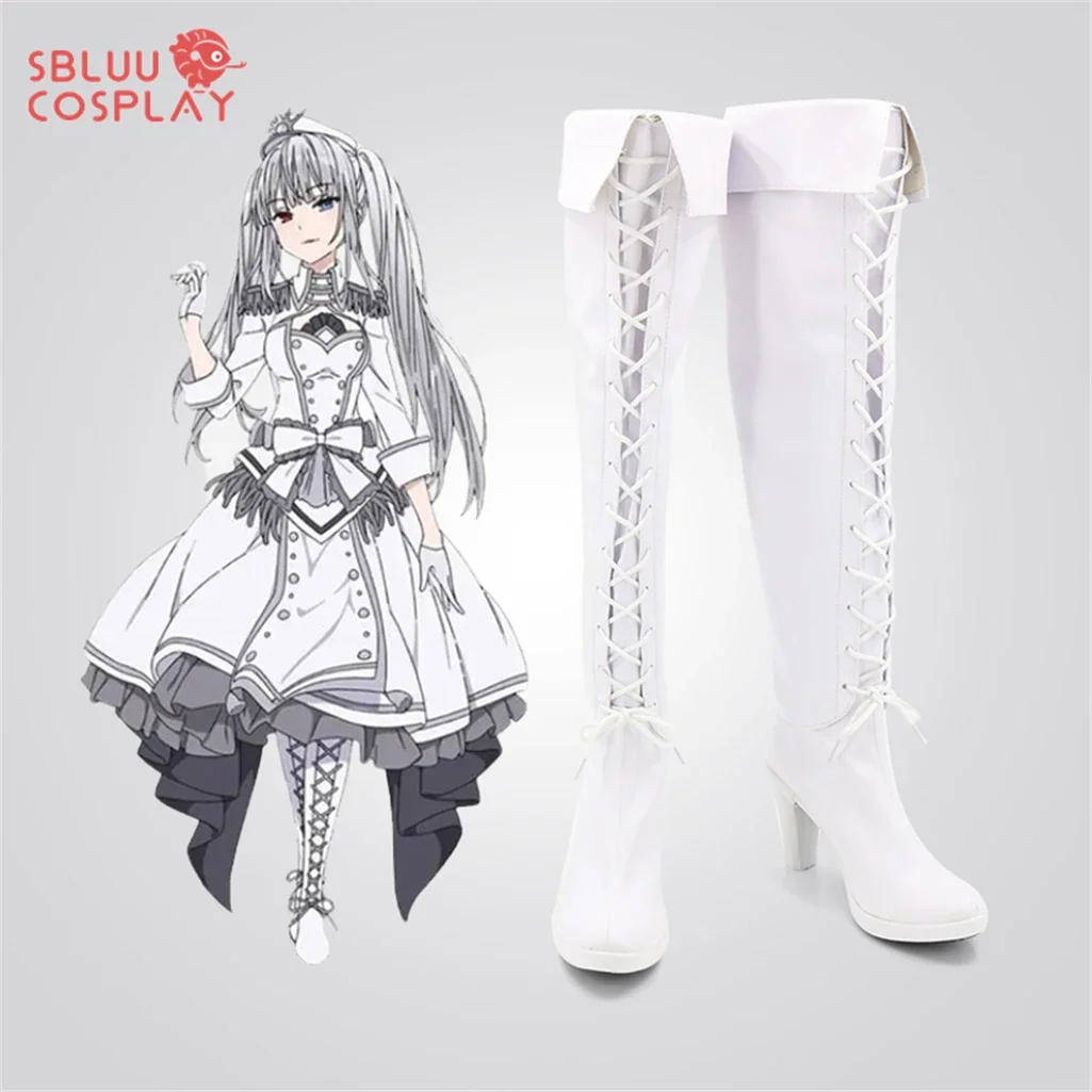 SBluuCosplay Date A Live Nightmare Tokisaki Kurumi Cosplay Shoes Women Knee High Heels Lace Up White Lolita Boots