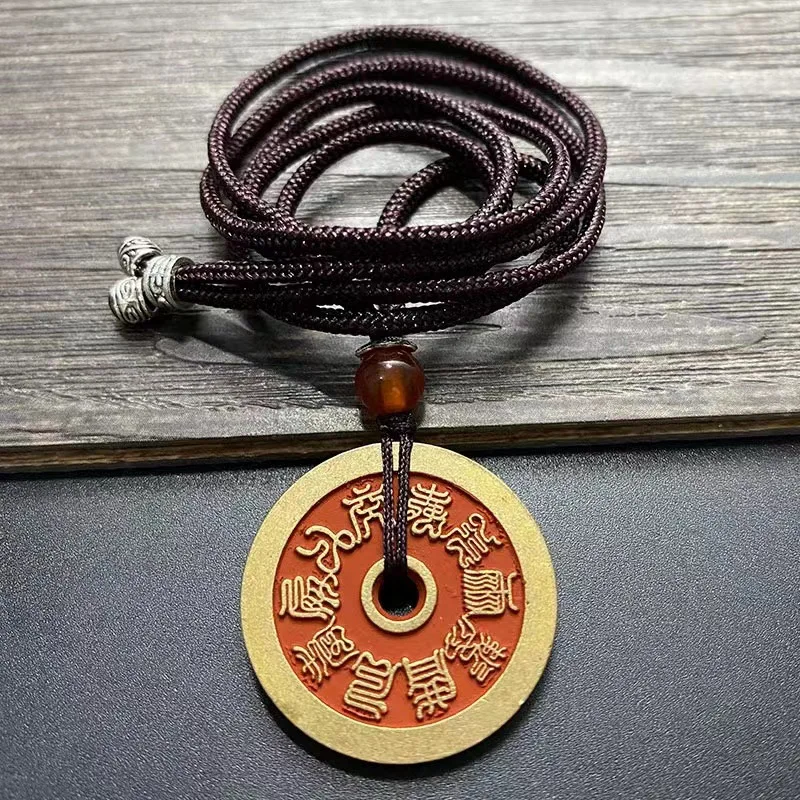 Cross Proverb Tianjing Wuyue True-Shaped Figure Cinnabar Spending Folk Custom Good Luck Coins Body Protection Pendant Co