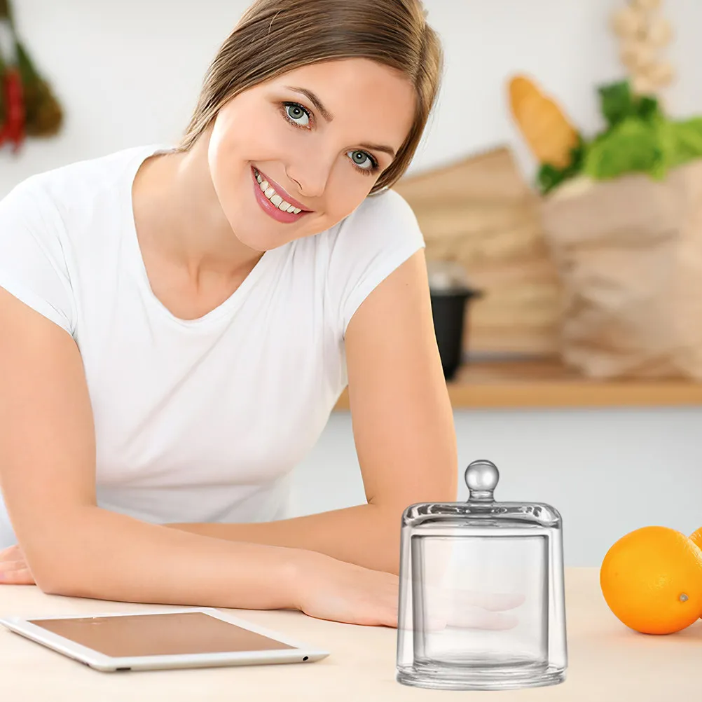 

1Set Small Candy Jar Glass Transparent Modern Design Holder for Home Decor Aromatherapy Wax Cup with Lid Storage Jars