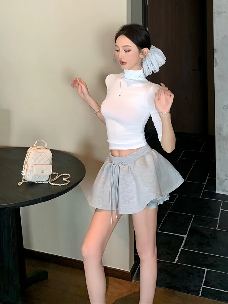 

Комплект из двух предметов: юбка миди с высокой талией и облегающий летний топ-футболка для женщин, модный комплект в стиле «Hot Girl»