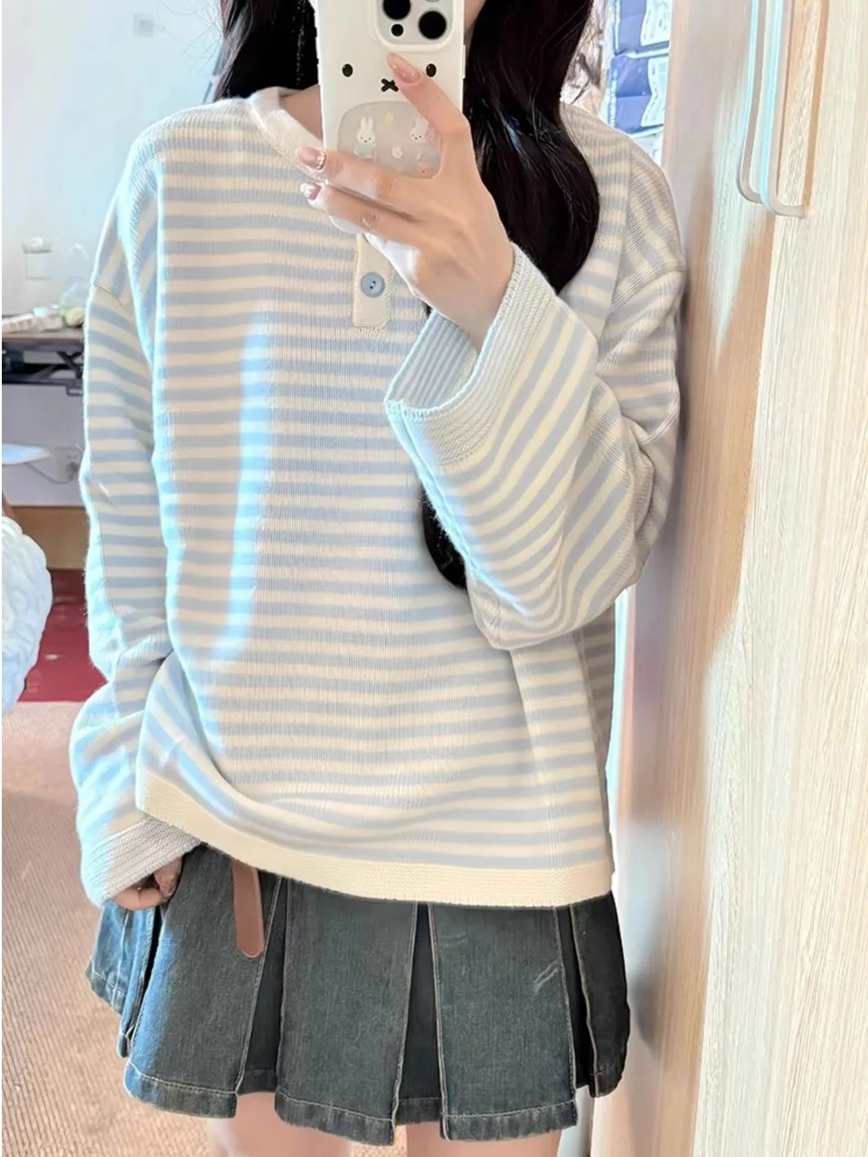 Loose Women's Knitted Sweater Striped Color Block Autumn Winter Fashion Casual Comfortable Medium Softness Long Sleeve Top