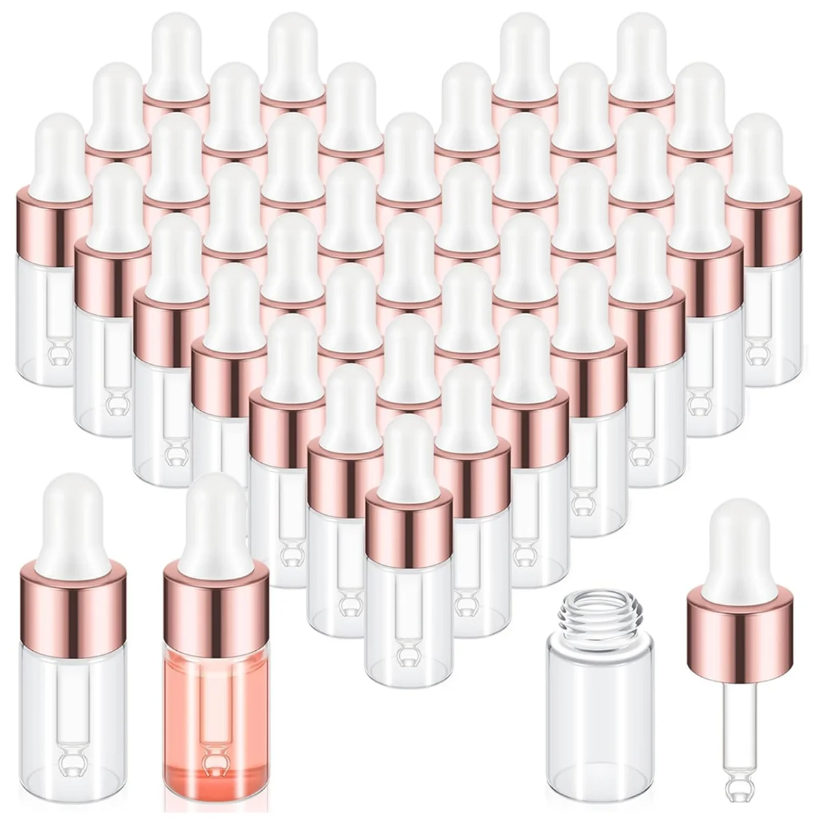 100Pcs Mini Glass Dropper Bottle Clear Essential Oil Dropper Bottles Glass Dropping Sample Containers for Traveling 3Ml