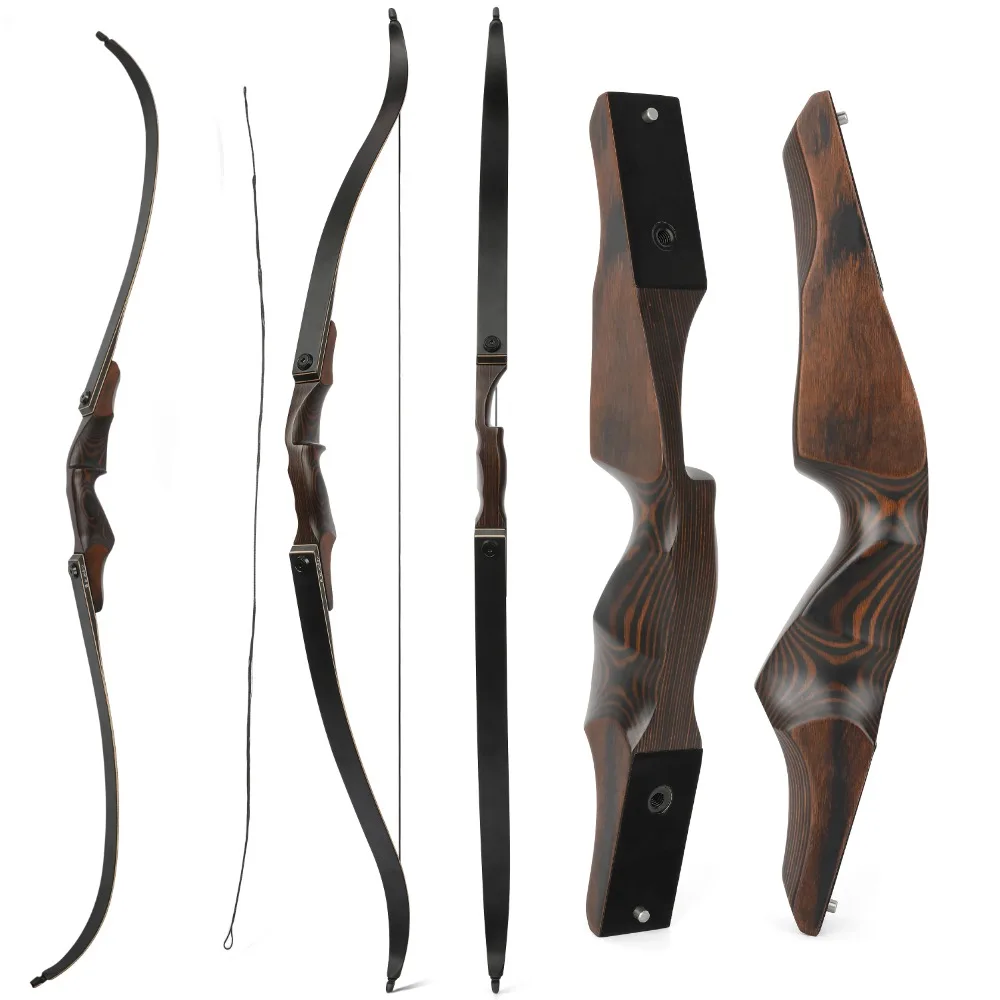 

Archery 60'' Recurve Bow 25-60lbs Split Takedown Bow 15 inch Wooden Riser Bamboo Core Limbs Right Hand American Hunting Bow