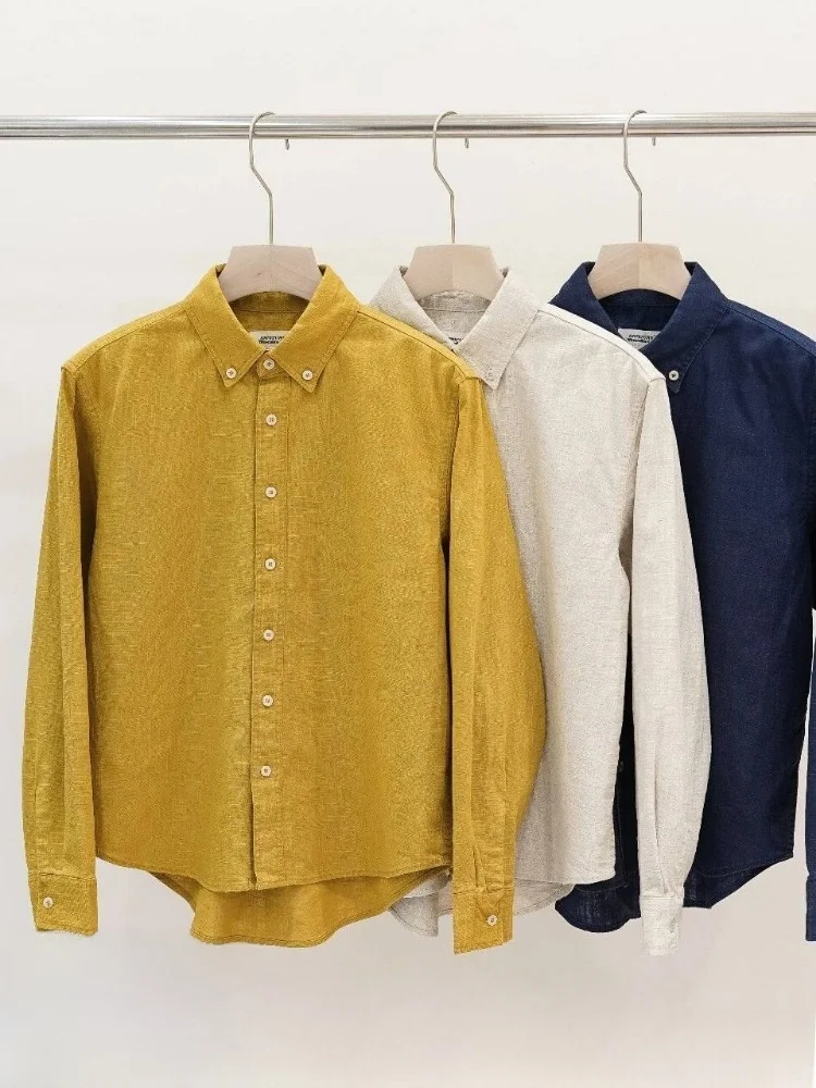 

Мужская рубашка с длинным рукавом из льняной смеси, свободного кроя, дышащая, в ретро-стиле, удобная верхняя одежда, повседневная рубашка, стандартный крой, однотонная