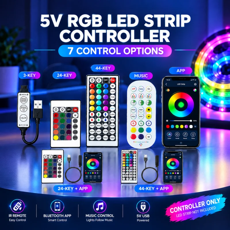 5V LED Strip USB Bluetooth RGB Controller with IR Remote Control 24/44 Keys Dimmer for 5050 2835 RGB Strip Light TV Backlight