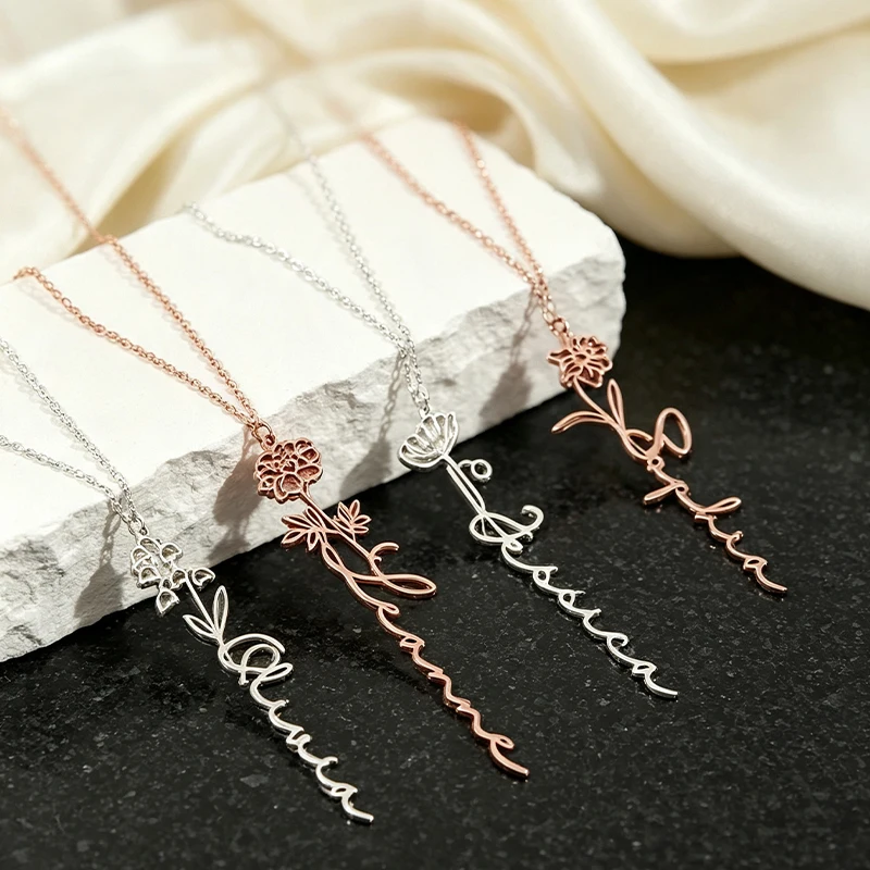 Custom Birth bloom Floral Name Necklace Personalized Fine Polished Pendant Stylish Keepsake Jewelry Birthday Surprise For Lover