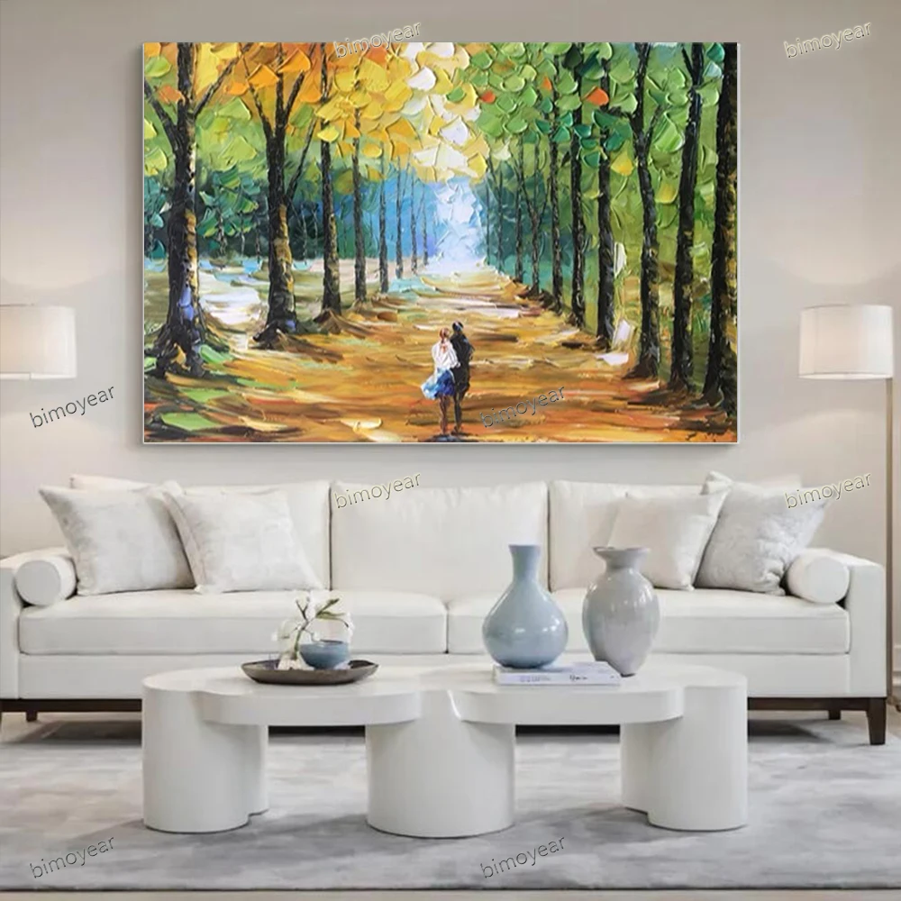 

Hand Painted Abstract Oil Painting on Canvas Mural Wall Art Picture Original Forest Scenery Image Decor Home Living Room Bedroom