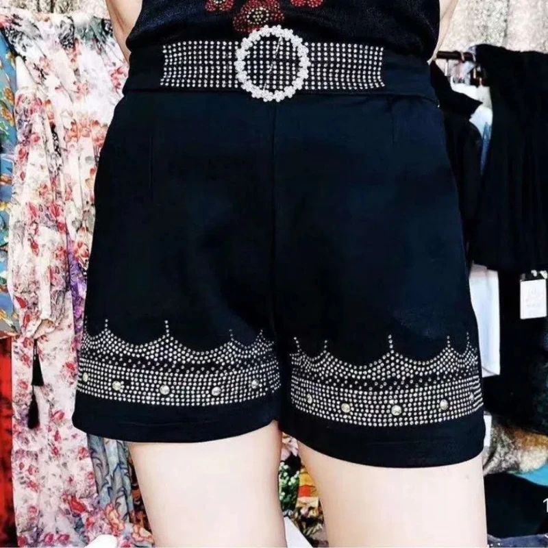 2024 Autumn and Winter New Bright Diamond Shorts Relaxed Tight Waist Casual Leggings Loose and Versatile Shorts for Women
