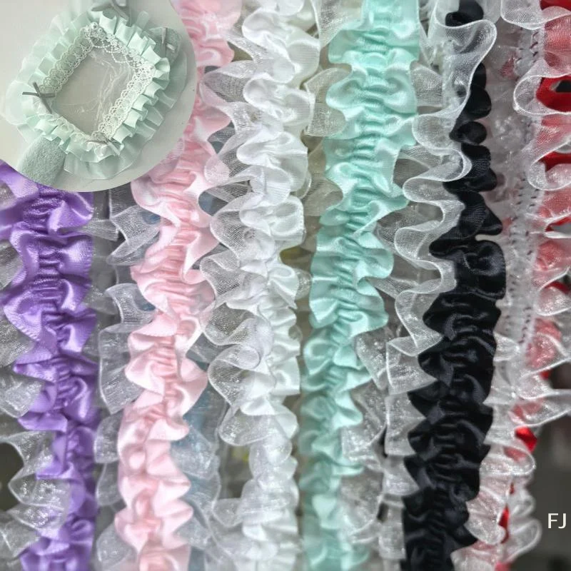 [YU]Lolita DIY Sewing Satin Ruffle Trim Ruffle Applique Clothes Bag Decor 4cm Wide Pleated Lace Fabric Ita Bag Decoration