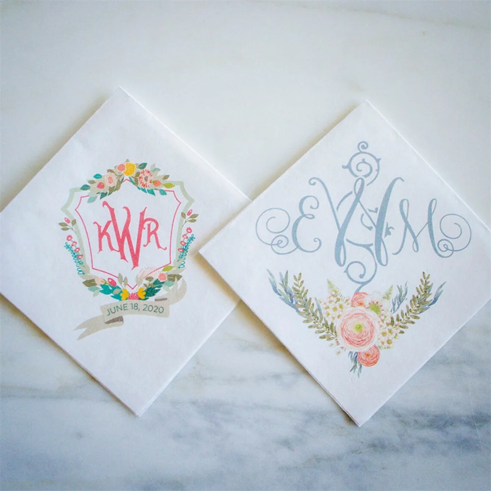 

50PCS Full Color Bridal Shower Napkins, Monogrammed Napkins, Full Color Cocktail Napkins, Personalized Napkins, Wedding Napkins,