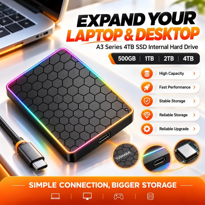 Original A3 Series Solid State Disk SSD 500GB 1TB 2TB 4TB High Speed Internal HDD Hard Drive For Laptop Desktop Fast Backup