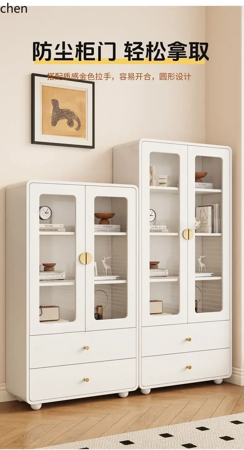 y14- Solid Wood Bookcase Floor-standing with Doors Dustproof Storage Cabinet Living Room Combination Display Cabinet Shelf