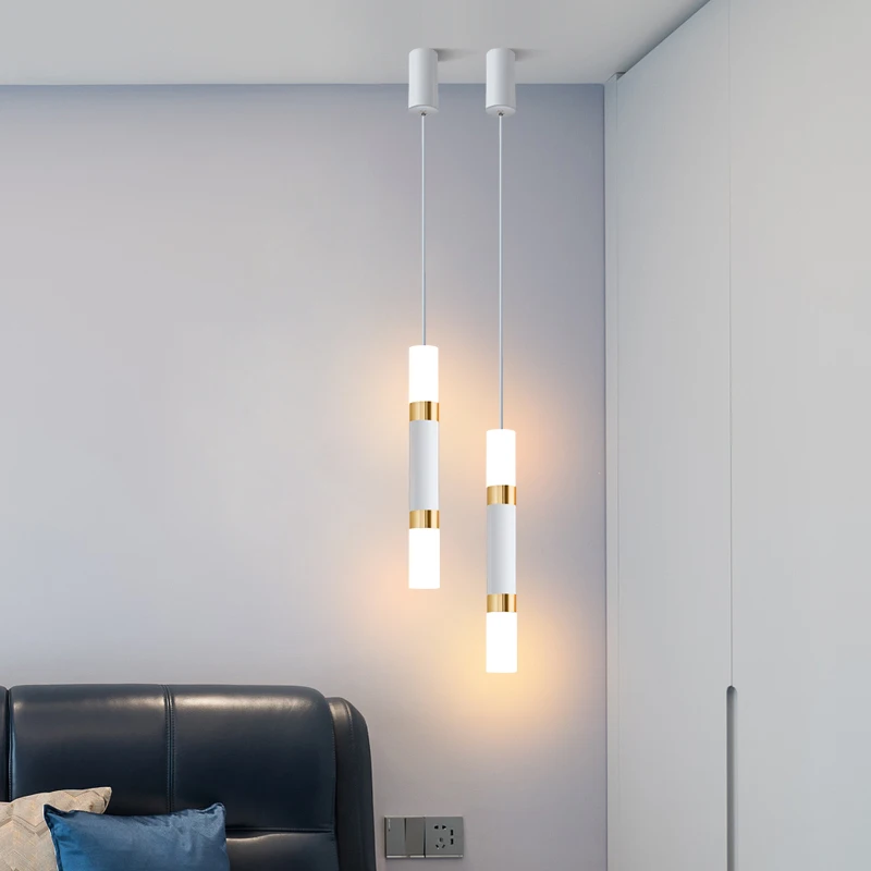 Modern Art Gold Pendant Lamp for Bedroom Bedside Lighting AC 220V Long Cable LED Hanging Suspended Light Bar Kitchen Fixture