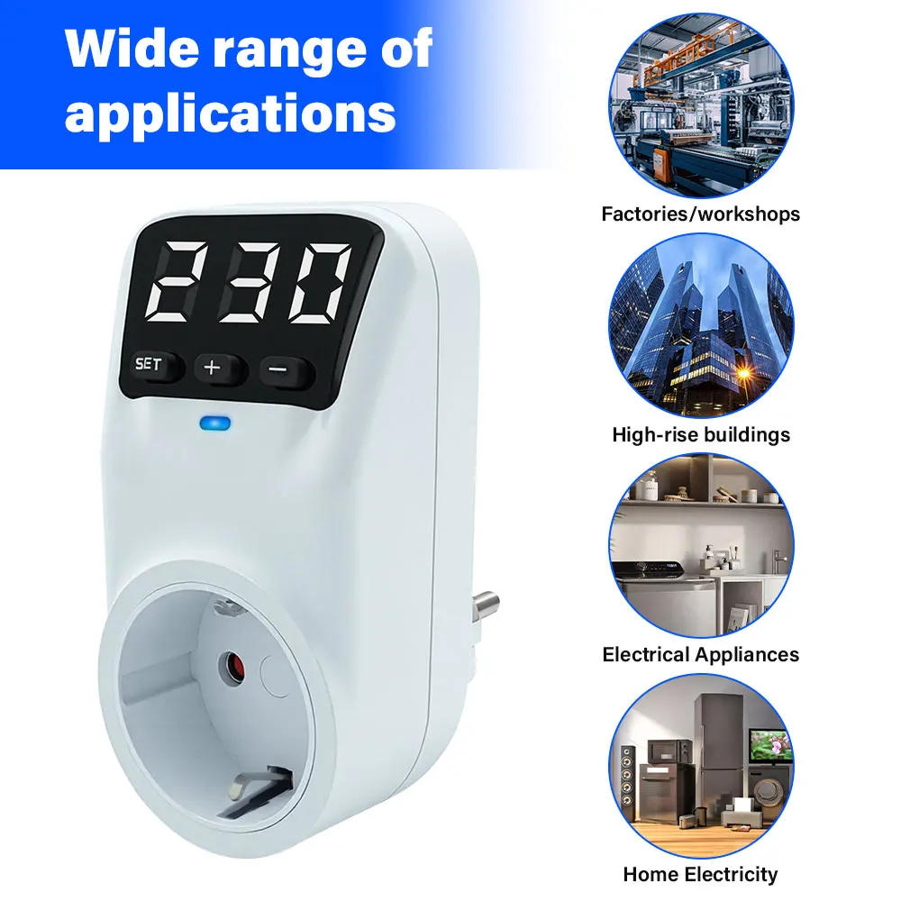 

Automatic Voltage Protector Socket 16A/15A 230V/110V with Adjustable Settings - Power Surge Protection for EU US Plug Appliances